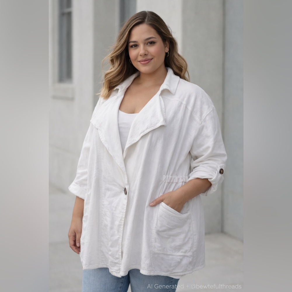Neon Buddha 1X White Cotton Utility Jacket Overshirt